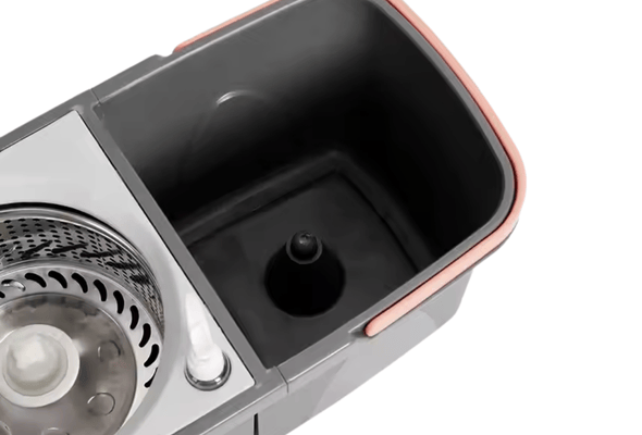 Close-up of mop bucket compartments