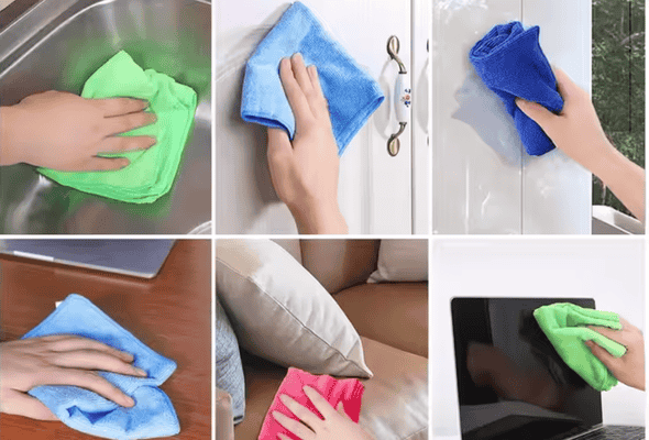 Microfiber towels in use