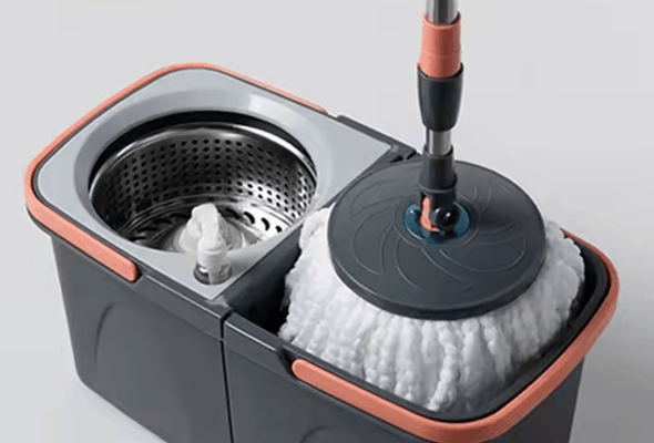 Mop in dual-compartment bucket