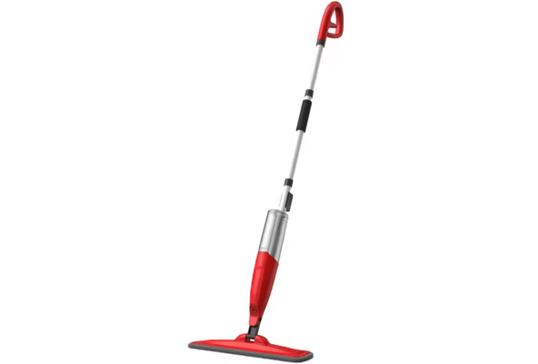 Red and white floor mop with extended handle