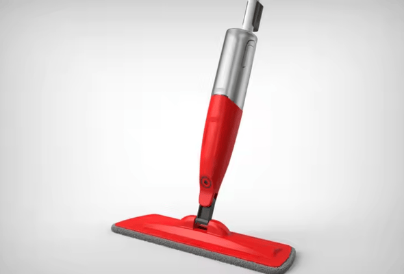 Red mop with silver handle and flat base