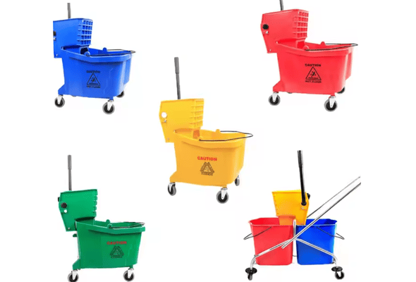 Set of colorful mop buckets