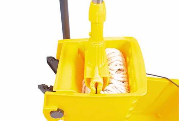 Yellow cleaning bucket with mop wringer